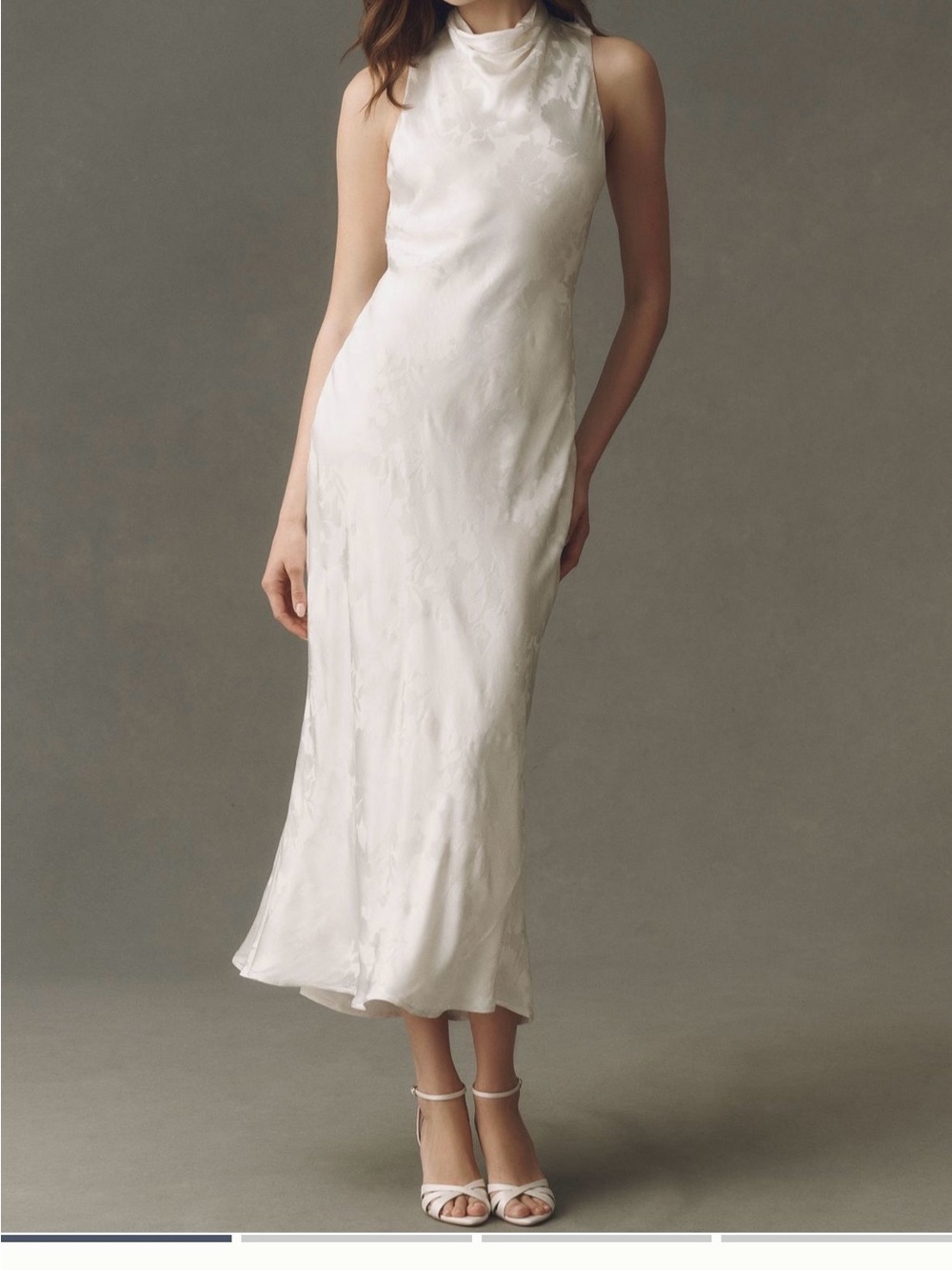 BHLDN Ivory Halter Floral-Texture Maxi Dress